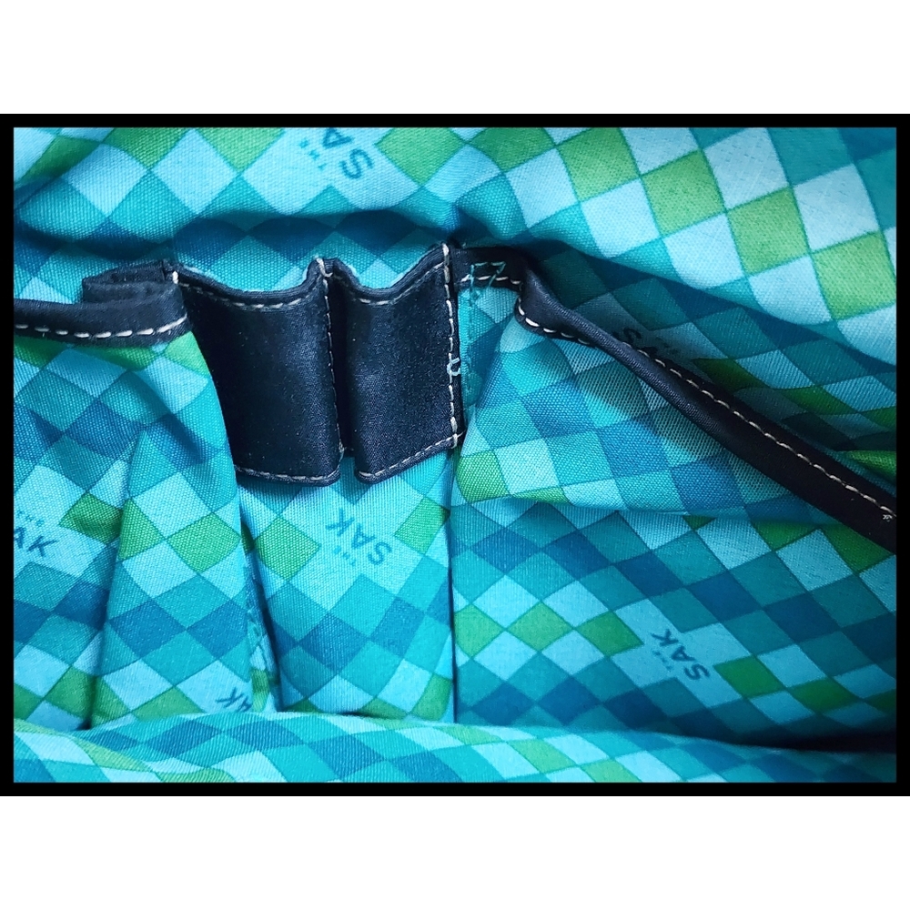 THE SAK Woven Knit Y2K Zipper Shoulder Bag Purse Black Green Blue Diamond Lining - Picture 8 of 13